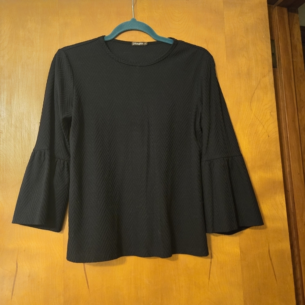 J McLaughlin Black Texture 3/4 Bell Sleeve Top Size S